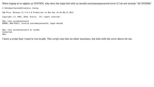 Databases: Why can't I log in to SYSTEM without AS SYSDBA? смотреть онлайн