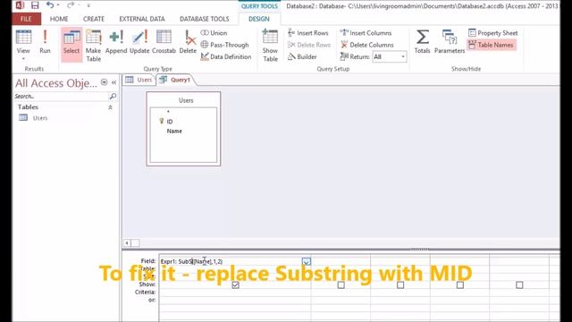 MS Access - Fix Error undefined function 'substring' in expression смотреть онлайн