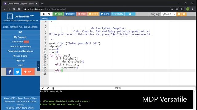 How to do a program to Find the Number of Alphabets In a Mail Id In Python - MDP Versatile смотреть онлайн