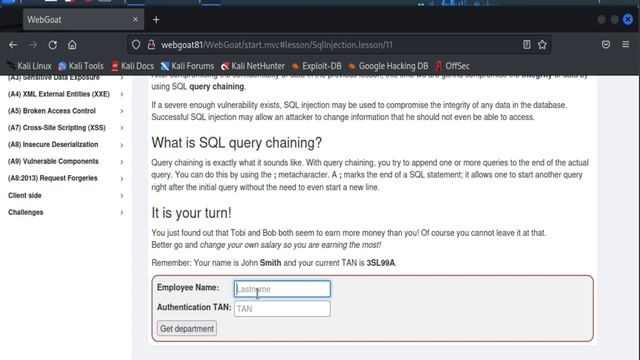 SQL Injection (intro) Compromising Integrity with Query chaining || webgoat 8 || Cyber World Hindi смотреть онлайн