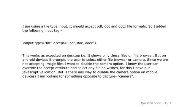 HTML : How to disable Camera option for file upload from mobile-browser? смотреть онлайн