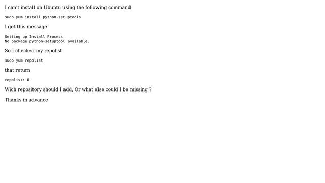 DevOps & SysAdmins: Can't install python-setuptools with yum on Ubuntu. Missing repolist смотреть онлайн