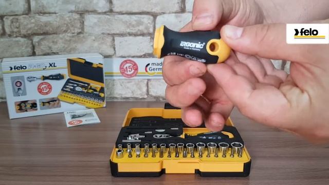Обзор набора головок и бит с трещоткой и рукояткой ERGONIC в кейсе Felo 05783616 смотреть онлайн
