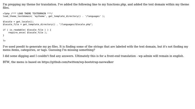 Wordpress: How to get menu strings, categories and tags into po file for translation? смотреть онлайн
