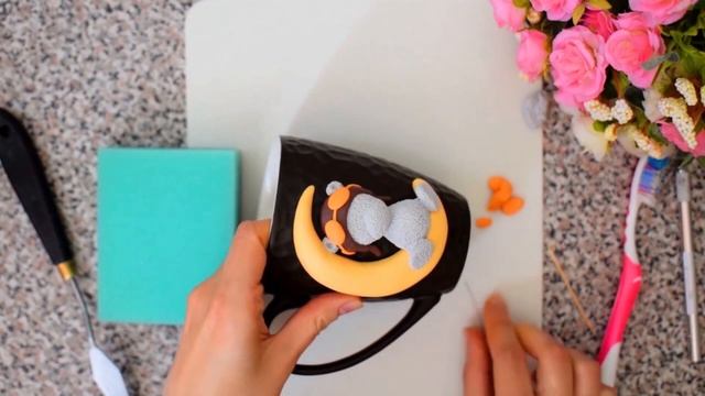 ? Мастер-класс мишка на луне из полимерной глины/DIY кружка с декором/ Красивая посуда своими рукам смотреть онлайн