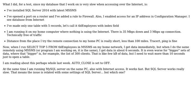 SQL Server very fast in local network and extremely slow when accessing over Internet смотреть онлайн