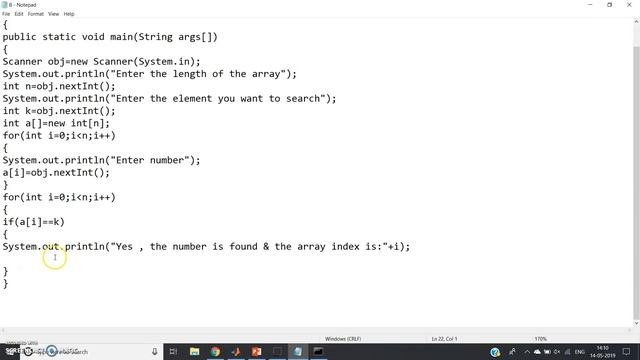 Searching an element in Array in JAVA смотреть онлайн