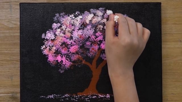 Pink Cherry Blossom Tree Painting / Cotton Swabs Painting Technique #480 смотреть онлайн