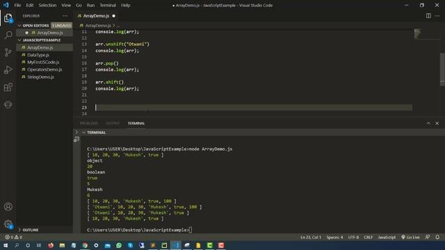Arrays in JavaScript | Different Method Of Array | Push Pop Shift Unshift Splice With Example смотреть онлайн