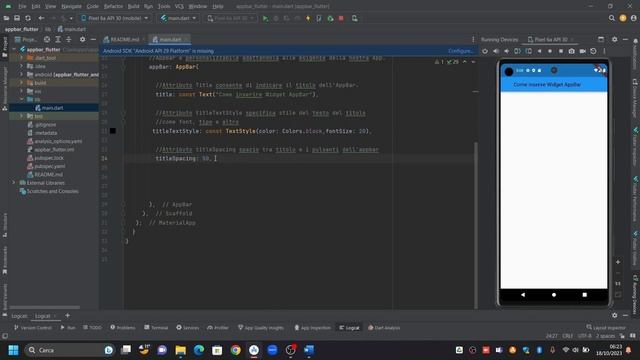 Come inserire Widget AppBar in flutter con android studio Corso Flutter Tutorial ITA смотреть онлайн