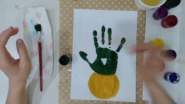 Рисуем ЛАДОШКОЙ - Как нарисовать КАКТУС ладошкой смотреть онлайн