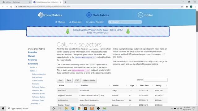 Datatables export buttons and Column selectors смотреть онлайн