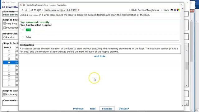 What does 'continue' do inside a 'while' loop? (enthuware.ocpjp.v11.2.1352) смотреть онлайн