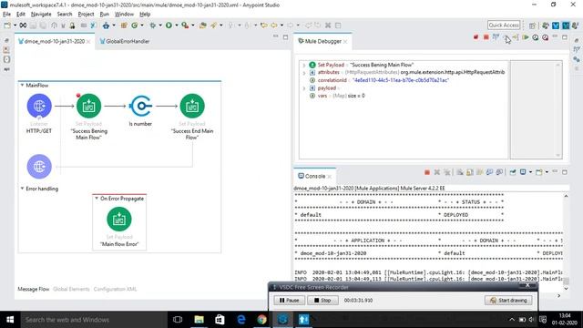 Mulesoft HANDLING ERRORS in module10, Global Error handler with main flow-2 смотреть онлайн