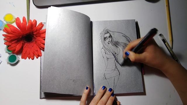 рисую аниме девушку в скетчбуке за 1 минуту/how to draw anime girl for 1 minute смотреть онлайн