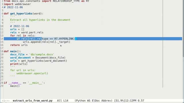 Python in Emacs 0077 - how to extract all URLs in a Word document, and check them automatically? смотреть онлайн