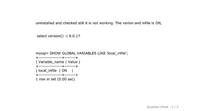 MySQL : ERROR 2068 (HY000): LOAD DATA LOCAL INFILE file request rejected due to restrictions on acc смотреть онлайн