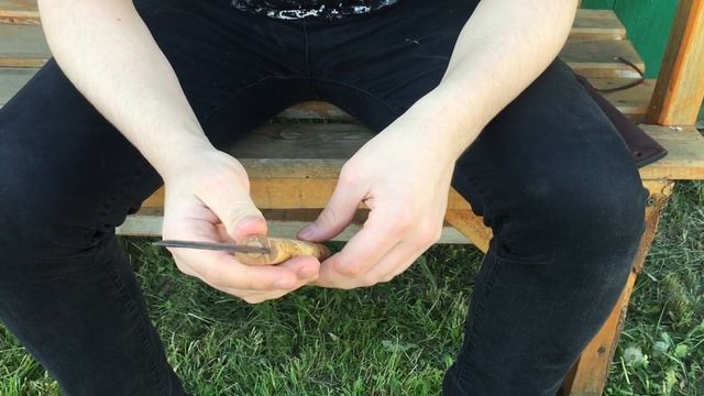 Якутский нож малый из кованой даммаской стали, рукоять из карельской березы смотреть онлайн