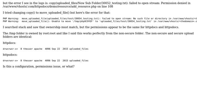 Why does switching to secure folder (httpsdocs) break the PHP file upload function? смотреть онлайн