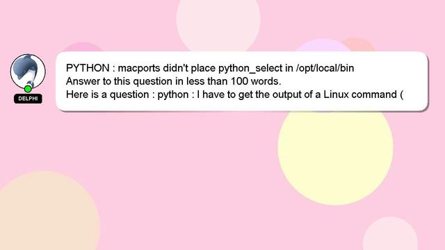 PYTHON : macports didn't place python_select in /opt/local/bin смотреть онлайн