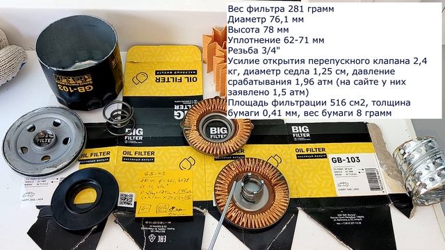 Распил масляного фильтра BIG FILTER GB-103 (аналог MANN W712/43 и MANN W712/83) смотреть онлайн