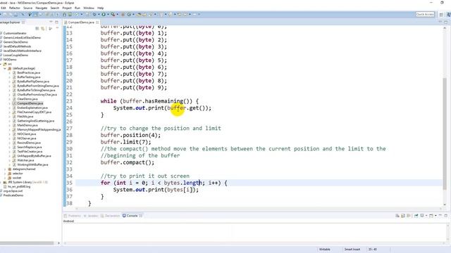 Java NIO - ByteBuffer.compact() demo смотреть онлайн