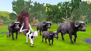 10 Giant Tigers Vs 10 Zombie Lion Fight Chase Cow Cartoon Saved by Woolly Mammoth Elephant