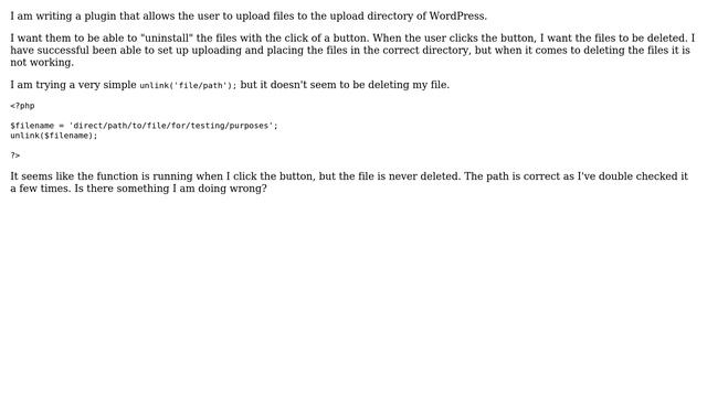 Wordpress: PHP to Programatically delete a file смотреть онлайн