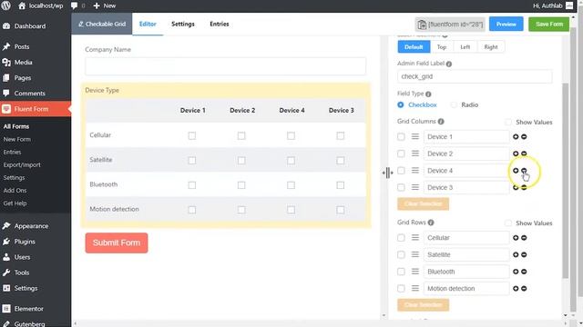 Checkable Grid Input Field in WP Fluent Form WordPress Plugin смотреть онлайн