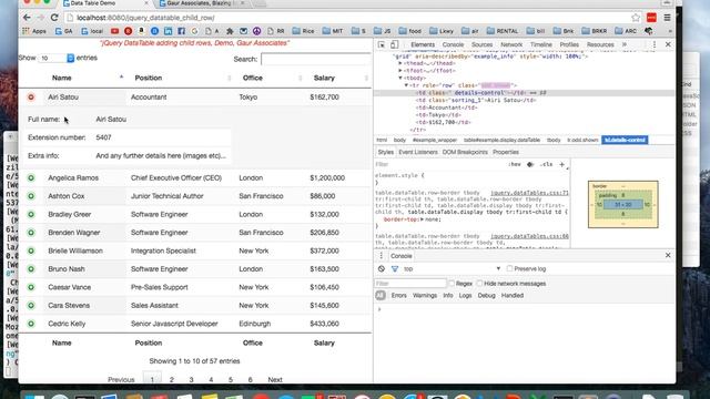 jQuery Data Table Child rows (show detailed information) in 3 min смотреть онлайн