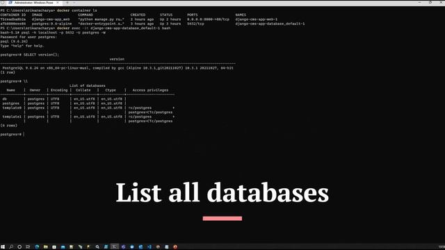 PostgreSQL Container - Connecting PSQL terminal смотреть онлайн