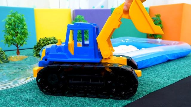 Бульдозер попал в бассейн и сломался! Видео для детей, любящих мультики про машинки смотреть онлайн