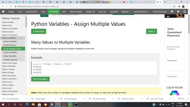 PYTHON:W3 SCHOOLS (Series) DAY-7/Python Variables - Assign Multiple Values For Beginners/VL INFOTEC смотреть онлайн