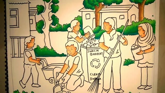How to draw and colour Swach Bharat drawing easily for competition /clean India drawing for beginne смотреть онлайн