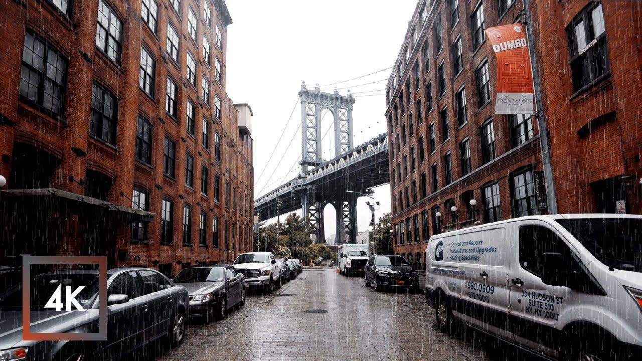 Walking in the Rain, Brooklyn New York, Rainy Windy Morning смотреть онлайн