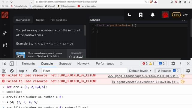 Codewars - Javascript - Sum of positive смотреть онлайн