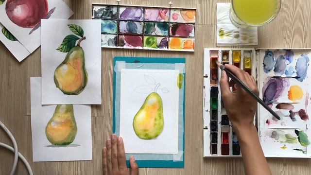 РИСУНОК ГРУШИ АКВАРЕЛЬЮ смотреть онлайн