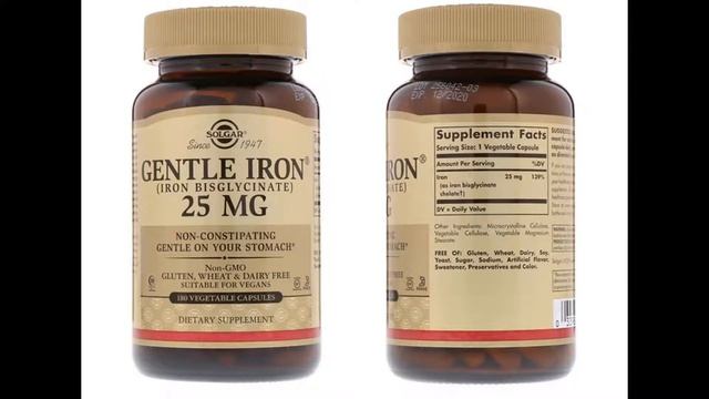 Solgar, Gentle Iron, 25 Mg, 180 Vegetable Capsules
