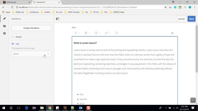 65. Create Content Fragment and it's variation in AEM. смотреть онлайн