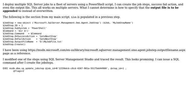 Using SMO from PowerShell, is there a way to state that a jobstep output file should be appended... смотреть онлайн