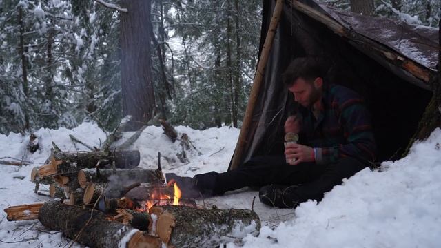 Solo Winter Camping In Heavy Snow - Overnight In Tarp Shelter