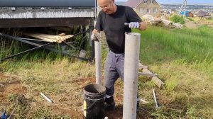 Сваи из асбестовых труб. Фундамент для террасы. Каркас для открытой террасы.