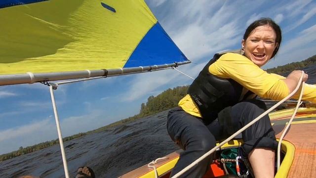 Megan sails a Sunfish for the first time--high wind. смотреть онлайн