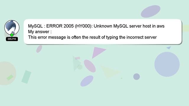 MySQL : ERROR 2005 (HY000): Unknown MySQL server host in aws смотреть онлайн