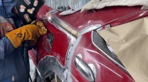 Nissan laurel C 35 сварка встык заднего крыла, обработка шва