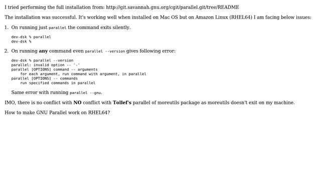 Unix & Linux: GNU Parallel facing silent exit and invalid option error смотреть онлайн