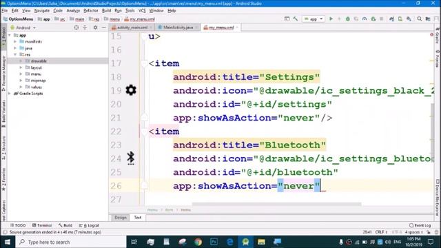 How to create Options/Overflow Menu in Android Studio | Android App Development video#16 смотреть онлайн