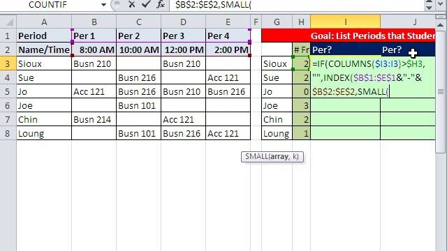Excel Magic Trick 609: Array Formula To Return Multiple Items - List Periods That Students Have Fre смотреть онлайн