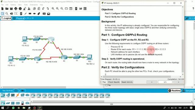 8.2.2.7 Packet Tracer-Configuring OSPFv2 in a Single Area смотреть онлайн