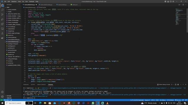 Python Data Science : Code walk though : Restaurant menu with prices showing on a screen in store. смотреть онлайн